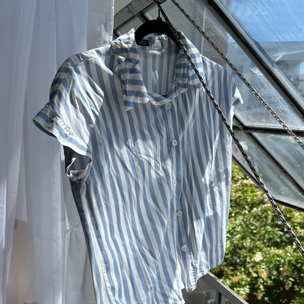 Light Blue and White Striped Casual Shirt